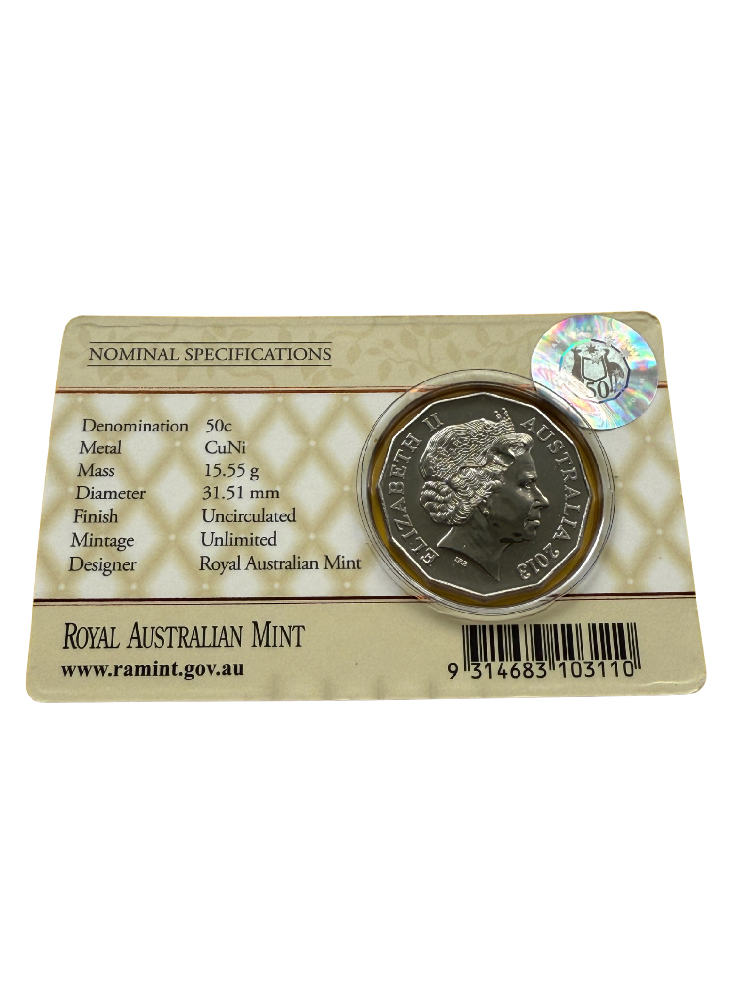 2013 50 Cent - First Born - Royal Collection Carded Coin - New Age Numismatics