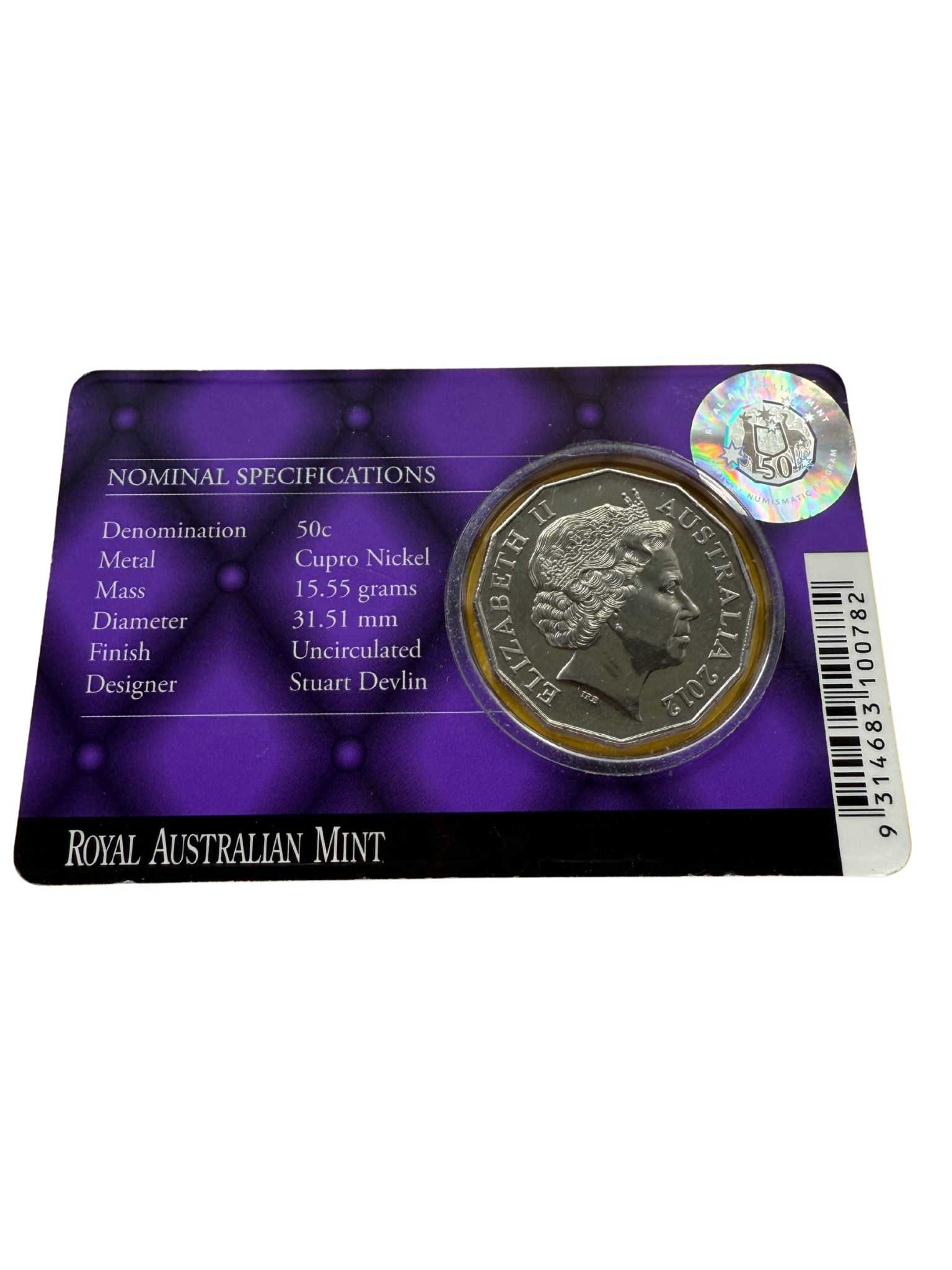2012 Diamond Jubilee - 50 Cent Coin - Carded Uncirculated Coin - New Age Numismatics