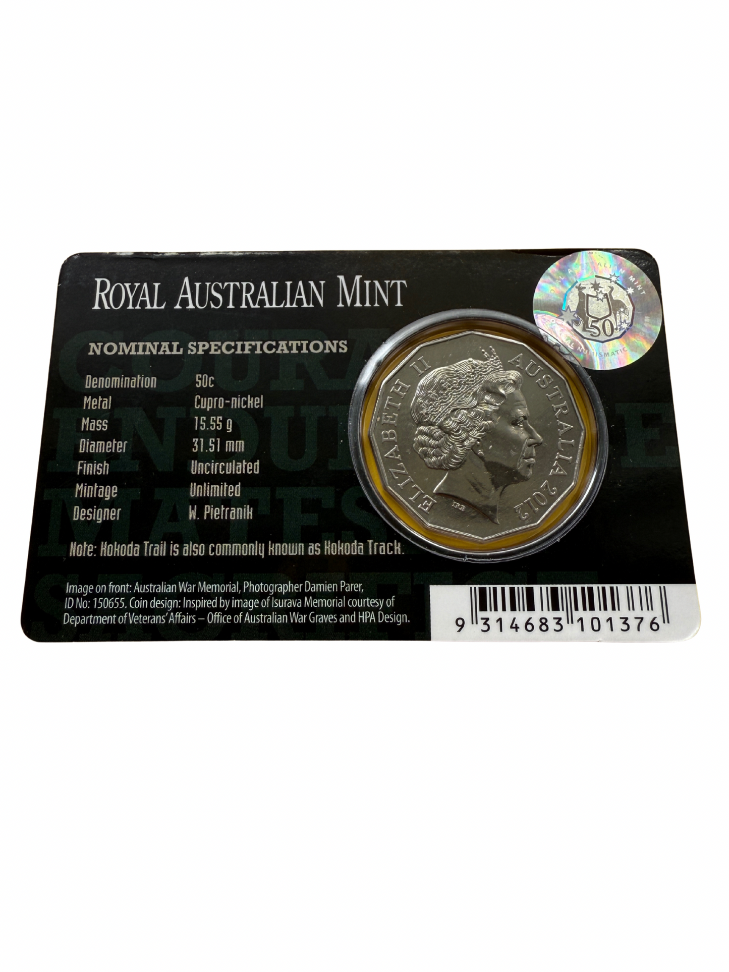 2012 50 Cent - 70th Anniversary Of Kokoda Trail - Carded Coin - New Age Numismatics