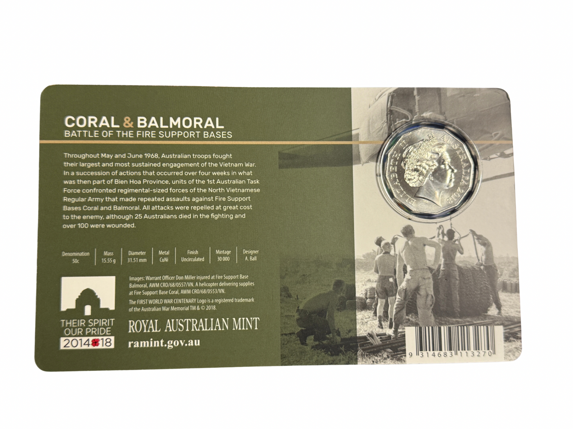 2018 50 Cent Carded Coin - 50th Anniversary of Coral & Balmoral - New Age Numismatics