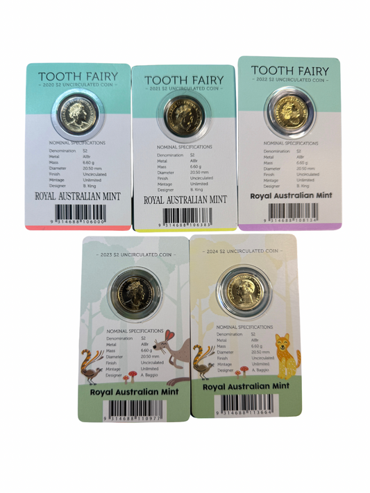 2020 - 2021 - 2022 - 2023 - 2024 - Toothfairy $2 Carded Coins - New Age Numismatics