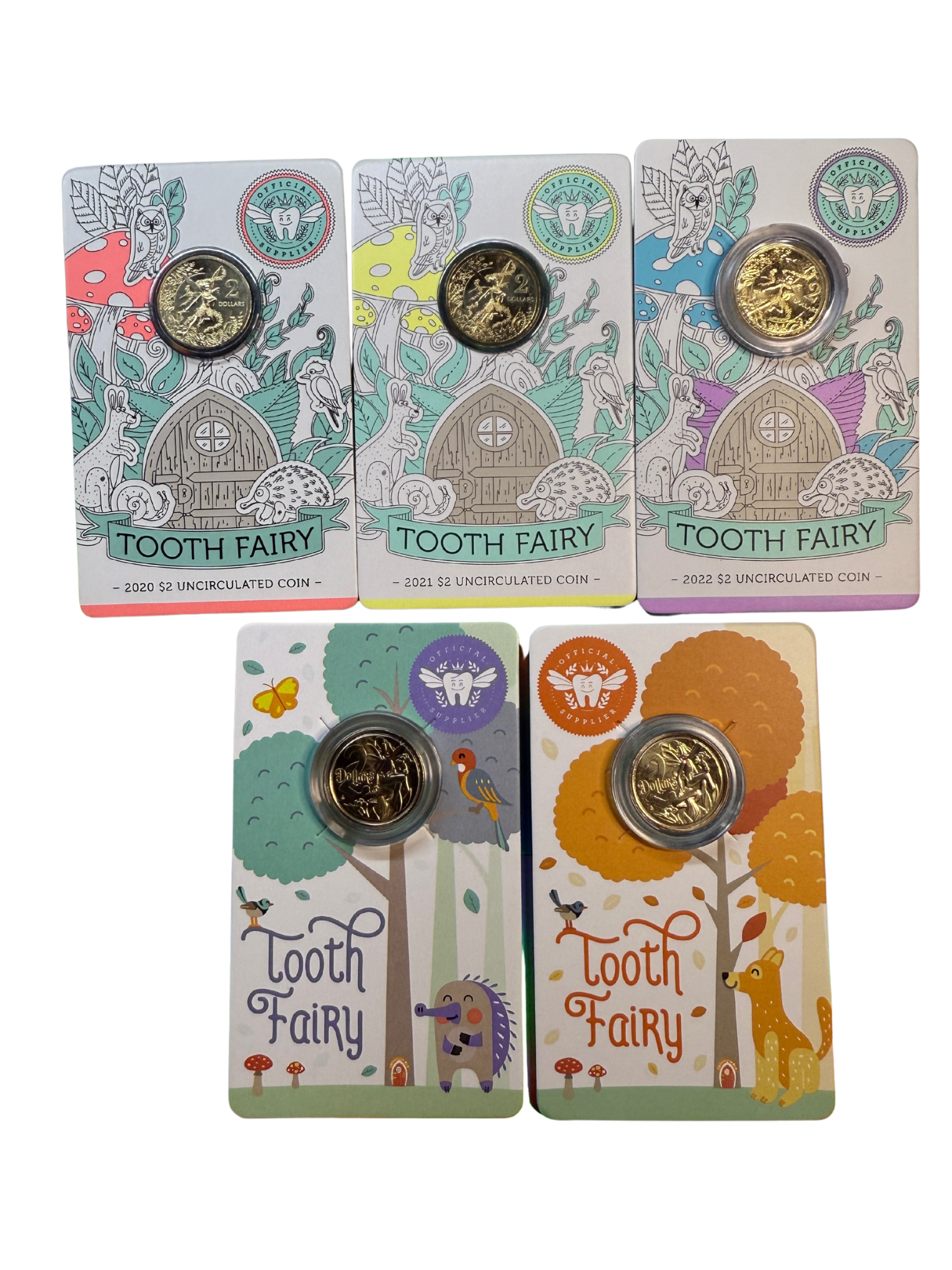 2020 - 2021 - 2022 - 2023 - 2024 - Toothfairy $2 Carded Coins - New Age Numismatics