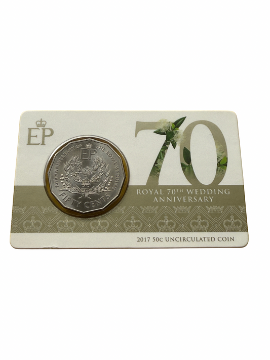 2017 50 Cent - Royal 70th Wedding Anniversary Carded Coin - New Age Numismatics