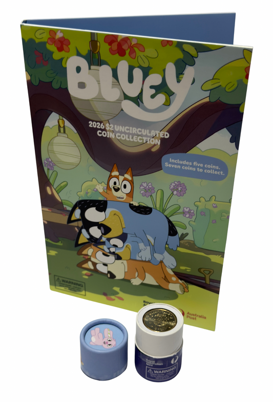 2026 $2 Bluey Tube and Folder 5 Coin Set - OPENED no colour